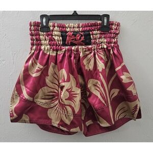 Muay Thai Boxing Shorts Red Fashion Flower Youth Size Large Training Fight MMA
